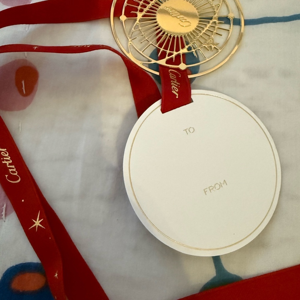 Cartier Gold Ornament/ Gift Tag with Red Ribbon Accents - Picture 5 of 6